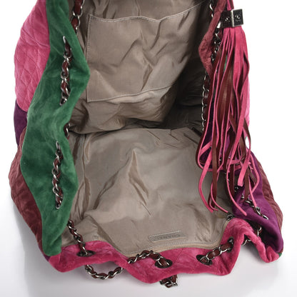 Chanel Suede Quilted Patchwork Drawstring Backpack Green Pink Purple Burgundy 5 of 7