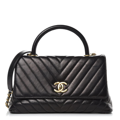 Chanel Calfskin Chevron Quilted Small Coco Handle Flap Black 1 of 11