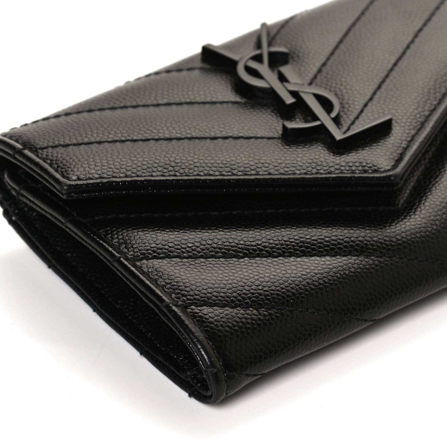 Saint Laurent Grain De Poudre Matelasse Chevron Small Monochrome Monogram Envelope Wallet Black 10 of 11