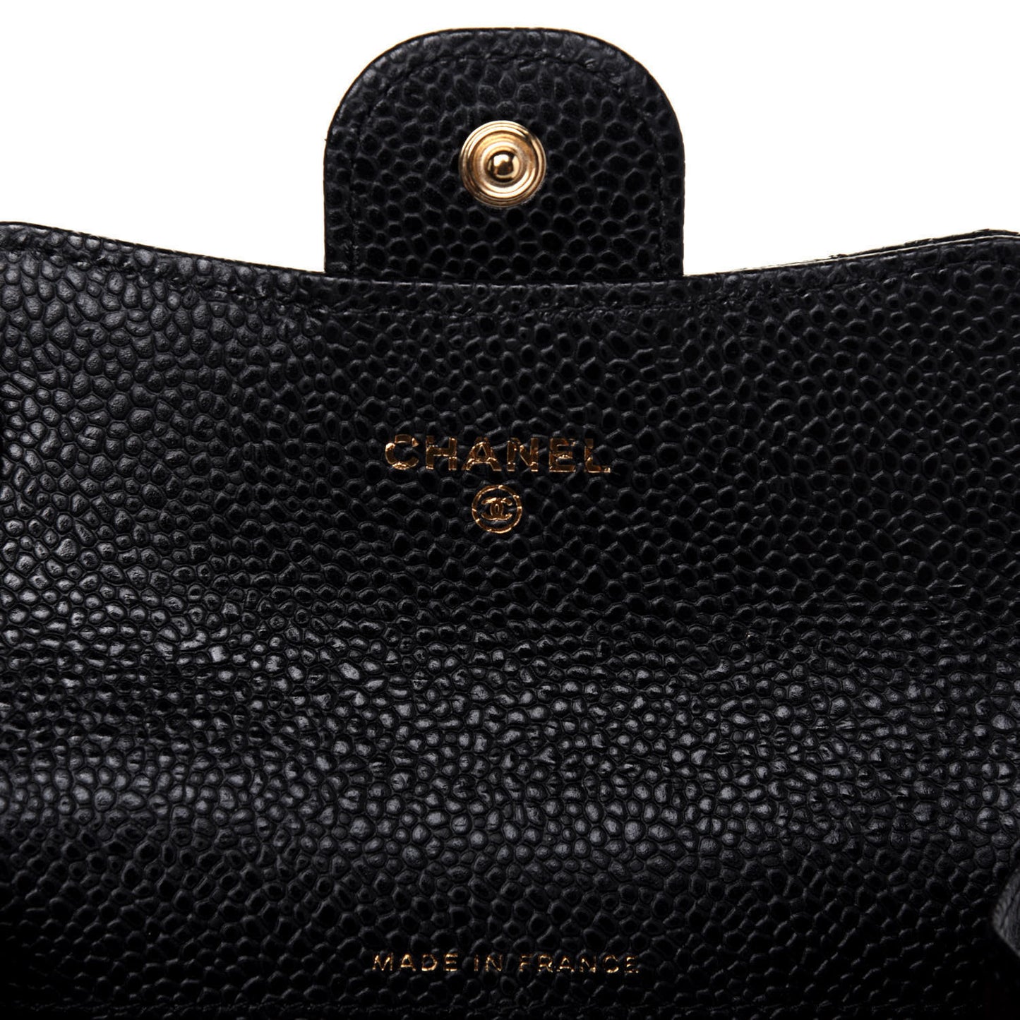 Caviar Quilted Flap Card Holder Wallet Black