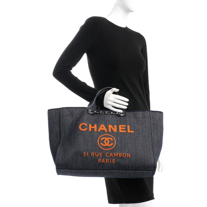 Chanel Canvas Large Deauville Tote Blue Orange 3 of 8