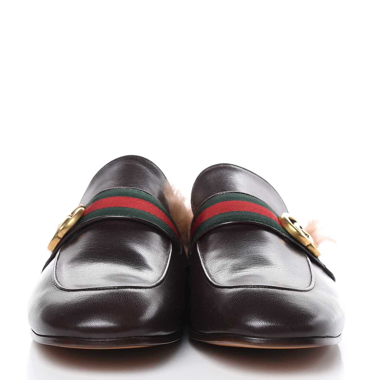 Goatskin Fur Web GG Mens Princetown Slippers 11 Cocoa