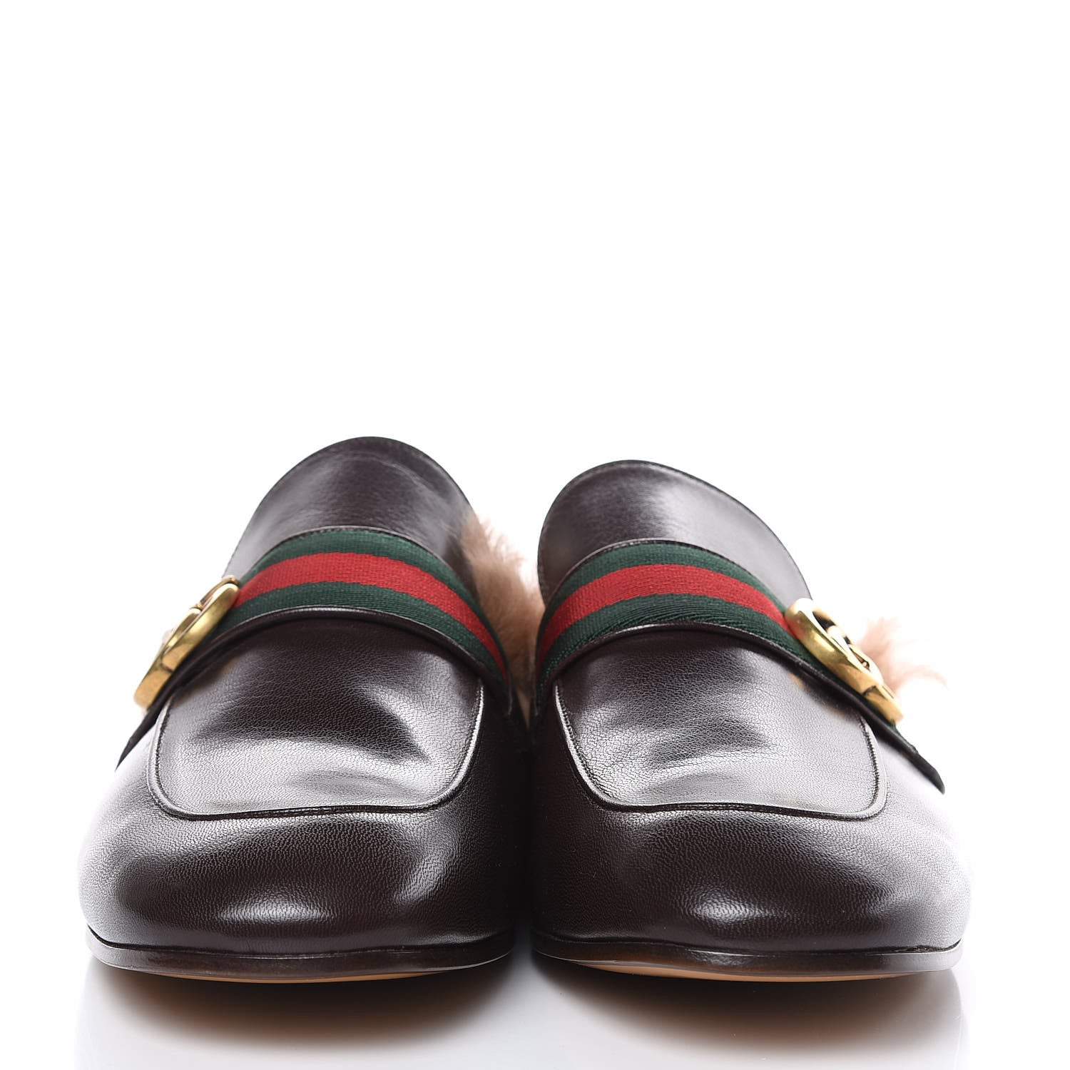Gucci Goatskin Fur Web GG Mens Princetown Slippers 11 Cocoa 2 of 8