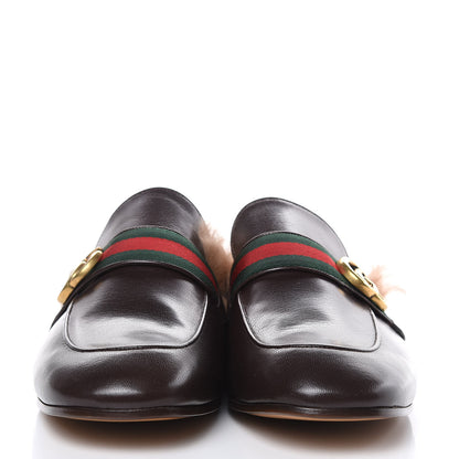 Gucci Goatskin Fur Web GG Mens Princetown Slippers 11 Cocoa 2 of 8