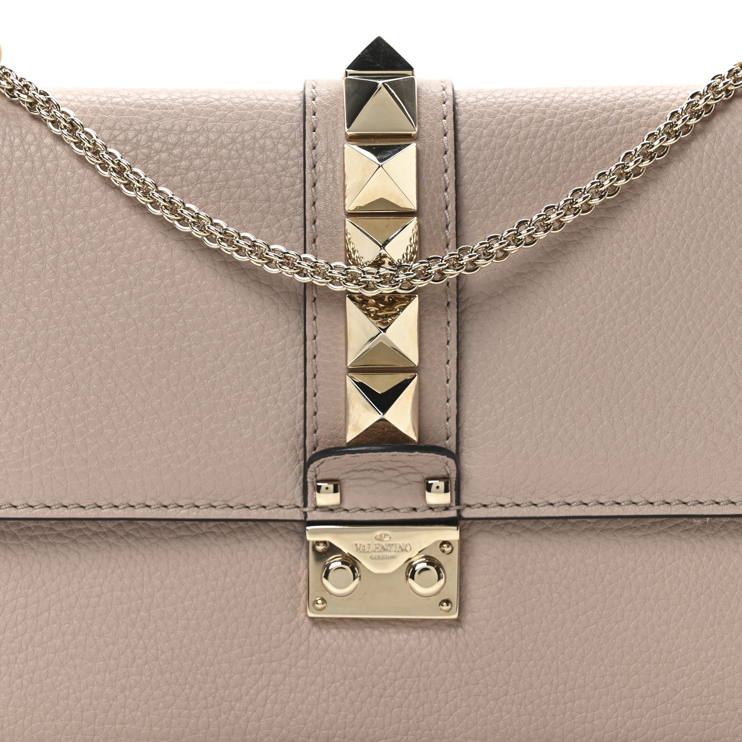 Valentino Garavani Vitello Medium Glam Lock Rockstud Flap Poudre 7 of 9