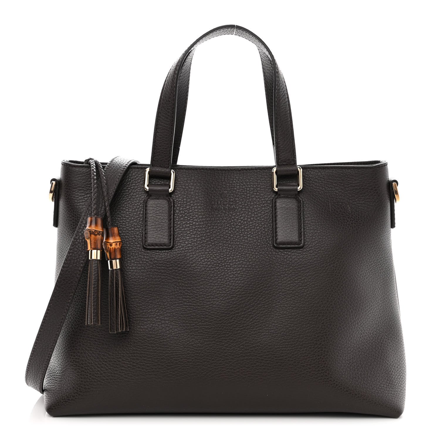 Gucci Calfskin Bamboo Tassel Top Handle Tote Dark Brown 1 of 11