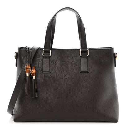 Gucci Calfskin Bamboo Tassel Top Handle Tote Dark Brown 1 of 11