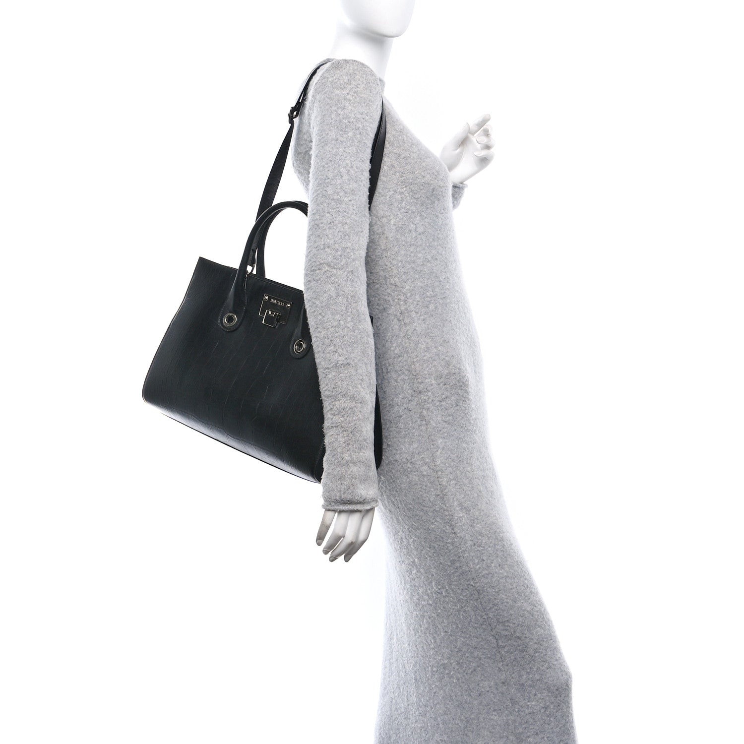 Jimmy Choo Crocodile Embossed Calfskin Riley Tote Black 1730009