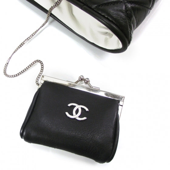 Chanel Lambskin Quilted Resin Pearl Clasp Clutch Black and White 9 of 11