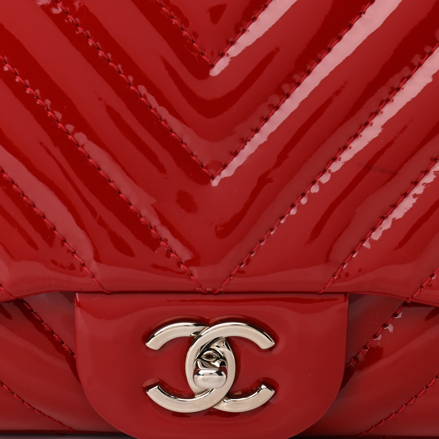 Patent Chevron Quilted Jumbo Single Flap Red
