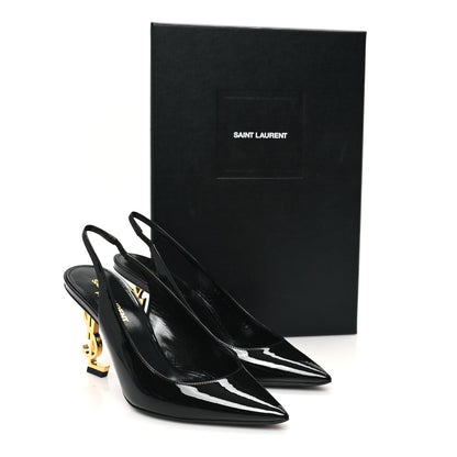 Saint Laurent Patent Opyum 85 Slingback Pumps 36 Black Gold 10 of 10