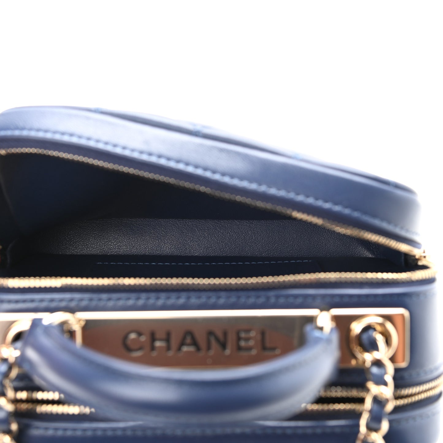 Lambskin Quilted Small Trendy CC Bowling Bag Navy