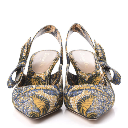 Christian Dior Toile De Jouy Sweet D Slingback Pumps 39 Blue Yellow 2 of 8