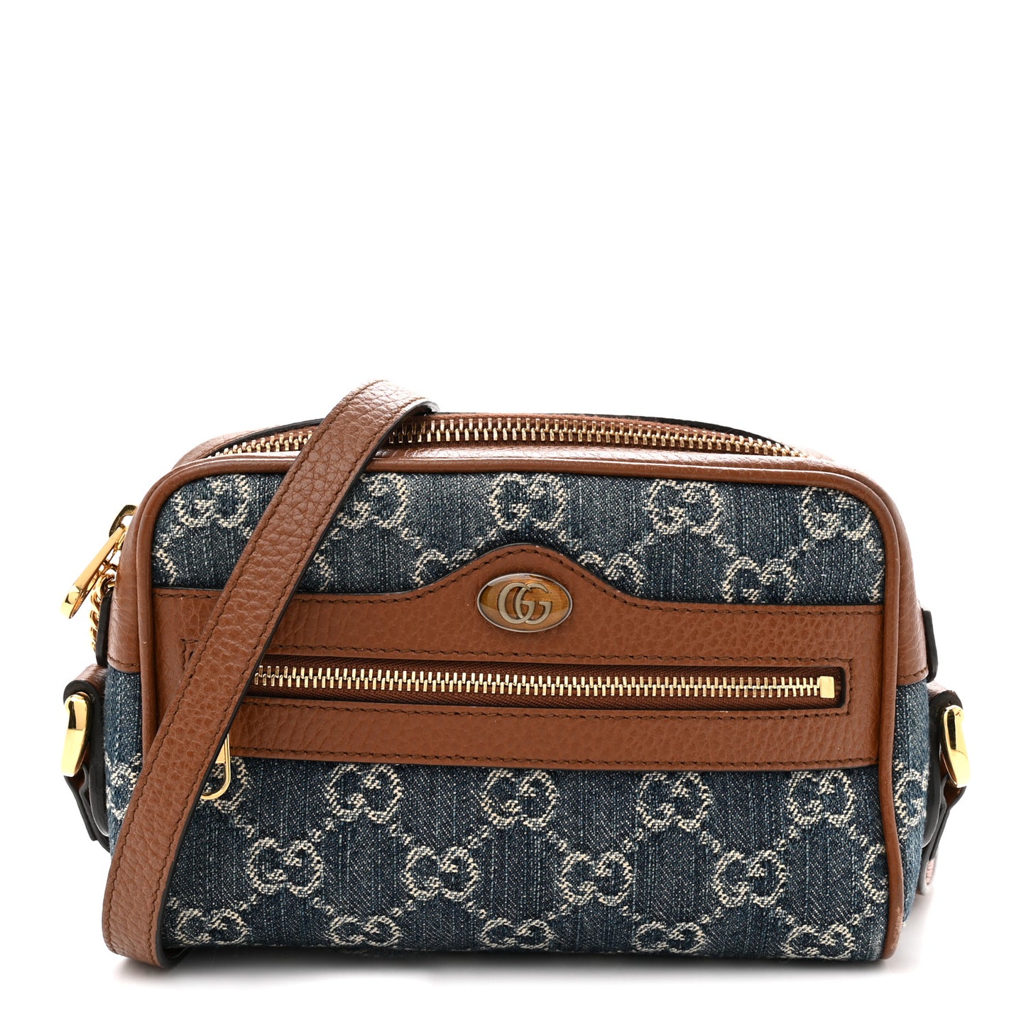 New Denim GG Monogram Dollar Calfskin Mini Ophidia Shoulder Bag Blue Tea Cuir Epilog
