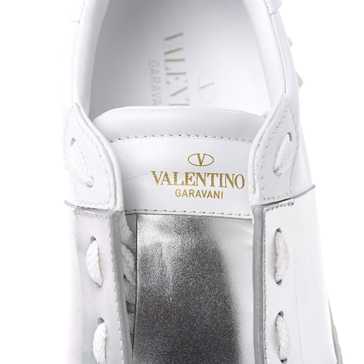 Valentino Garavani Calfskin Rockstud Open Sneakers 40 White Pewter 8 of 9