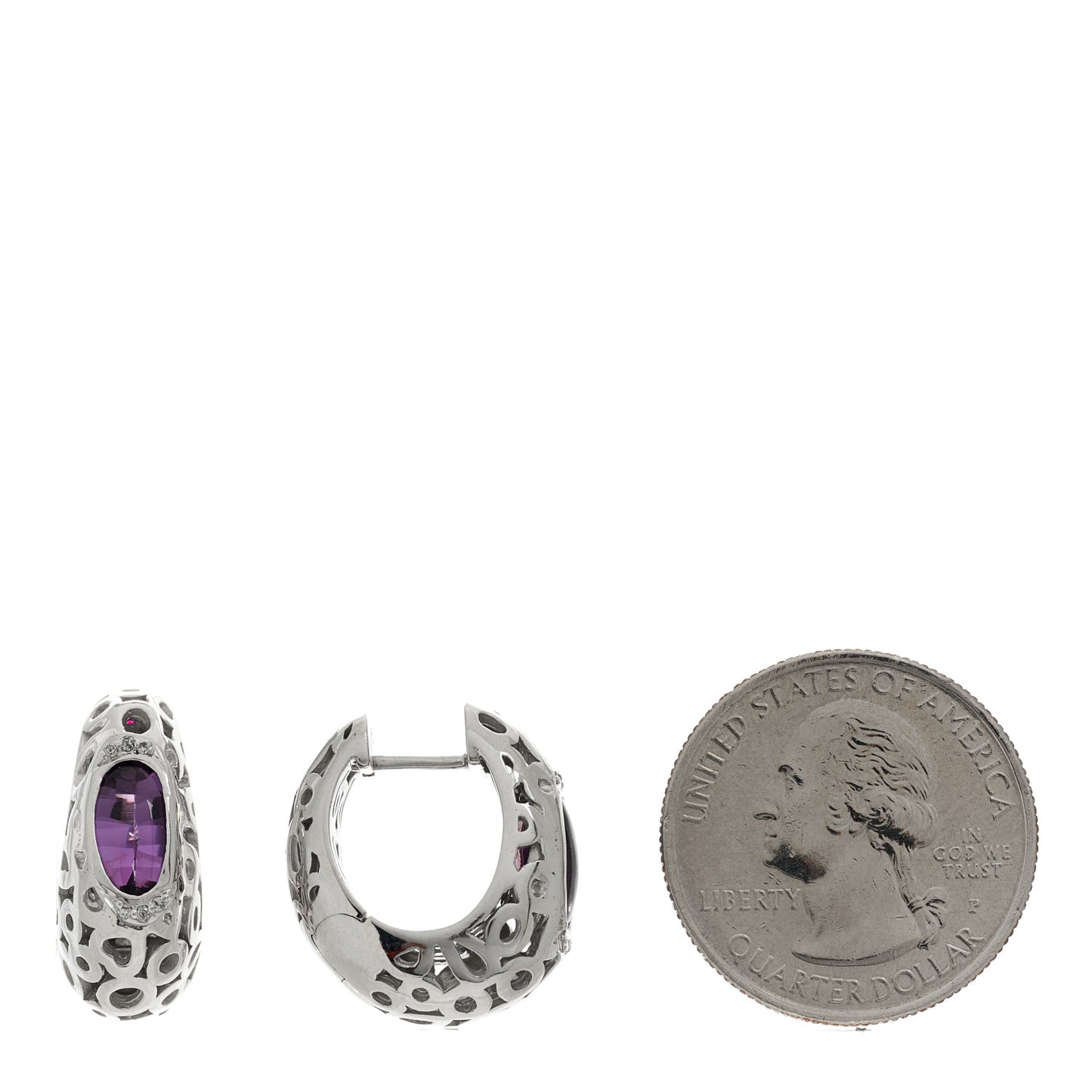 Sterling Silver 14K White Gold Diamond Amethyst Capri Hoop Earrings