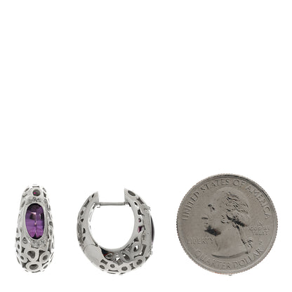 Roberto Coin Sterling Silver 14K White Gold Diamond Amethyst Capri Hoop Earrings 2 of 4