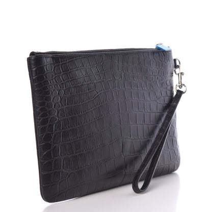 Saint Laurent Calfskin Crocodile Embossed Monogram Zip Pouch Black 3 of 8
