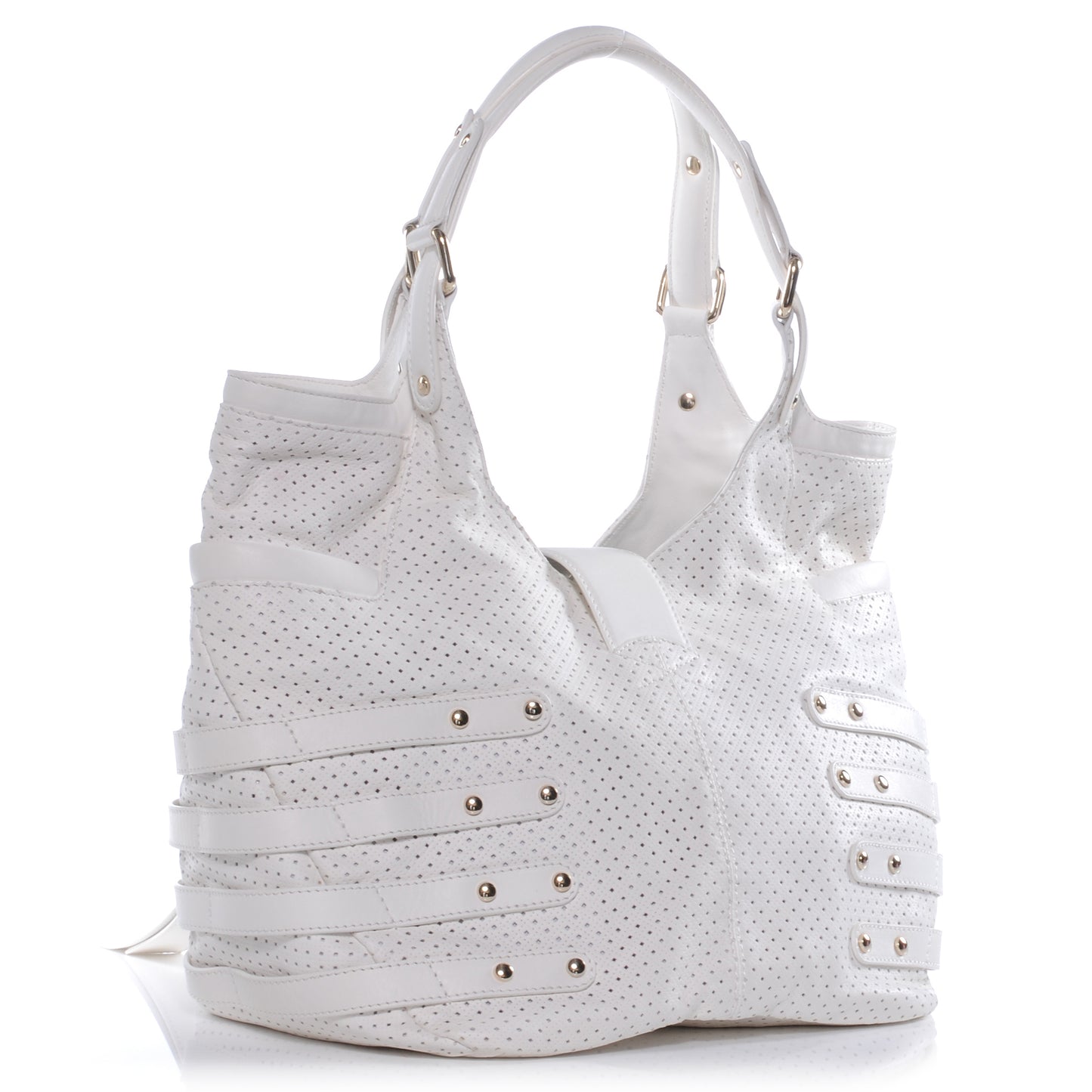 Leather Perforated Bree Bag White