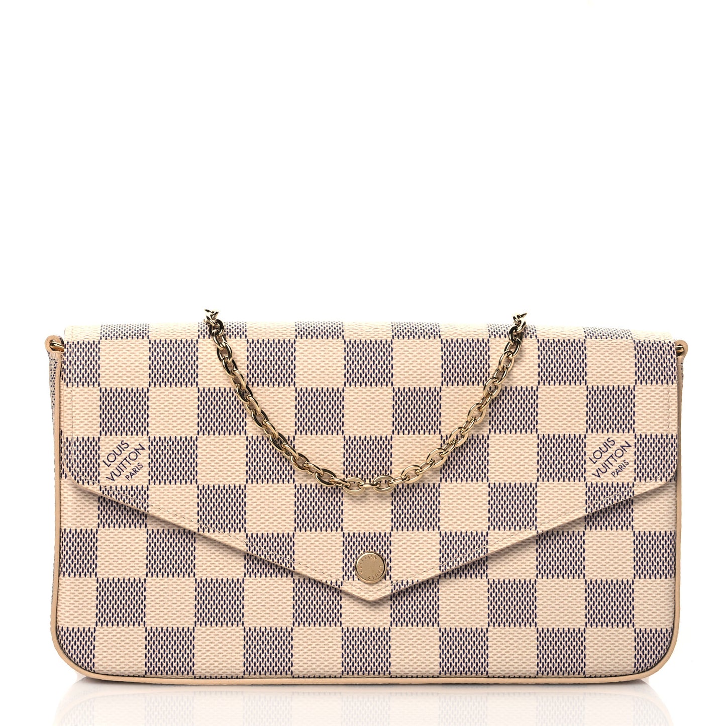 Damier Azur Pochette Felicie Chain Wallet Rose Ballerine
