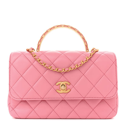 Chanel Lambskin Metal Quilted Twist Top Handle Flap With Chain Light Pink 1 of 15