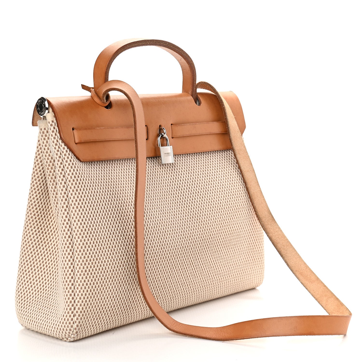 Hermes Toile Vache Calfskin Herbag PM 30 Black Natural 3 of 9