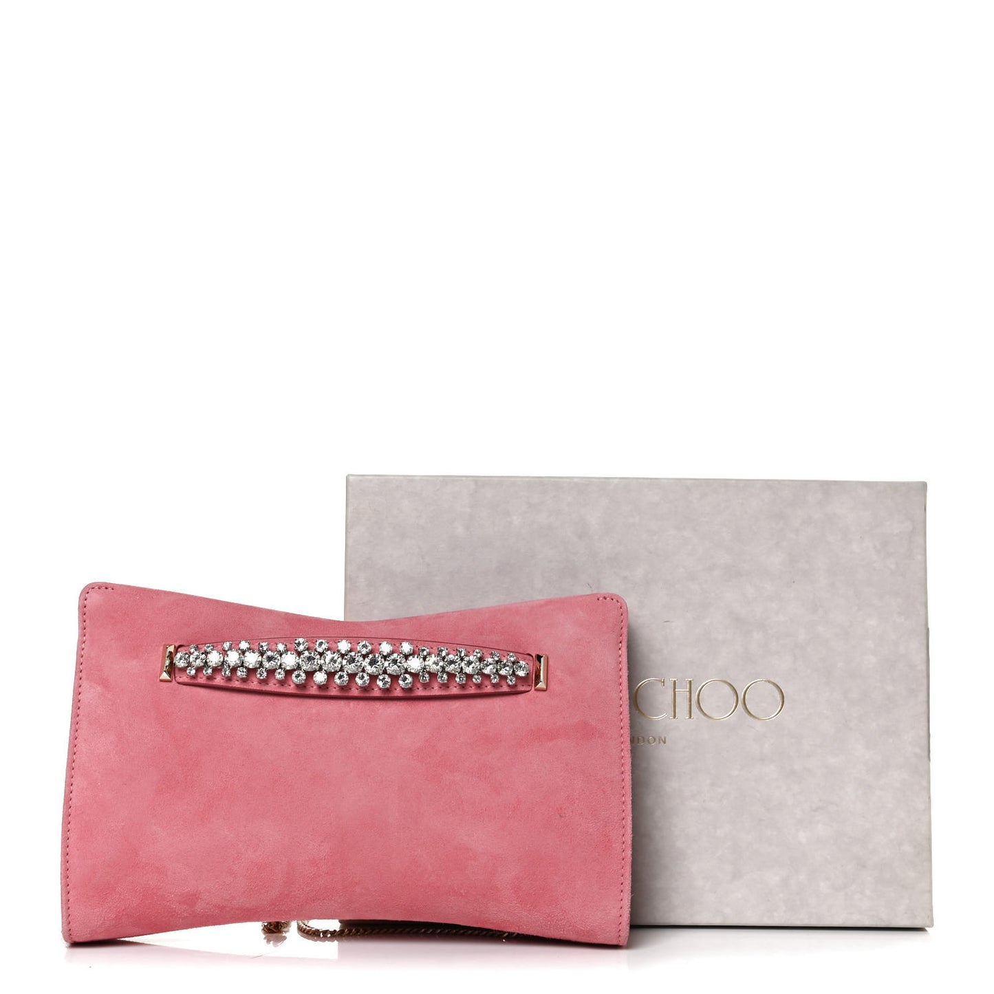 Suede Crystal Embellished Venus Clutch Pink