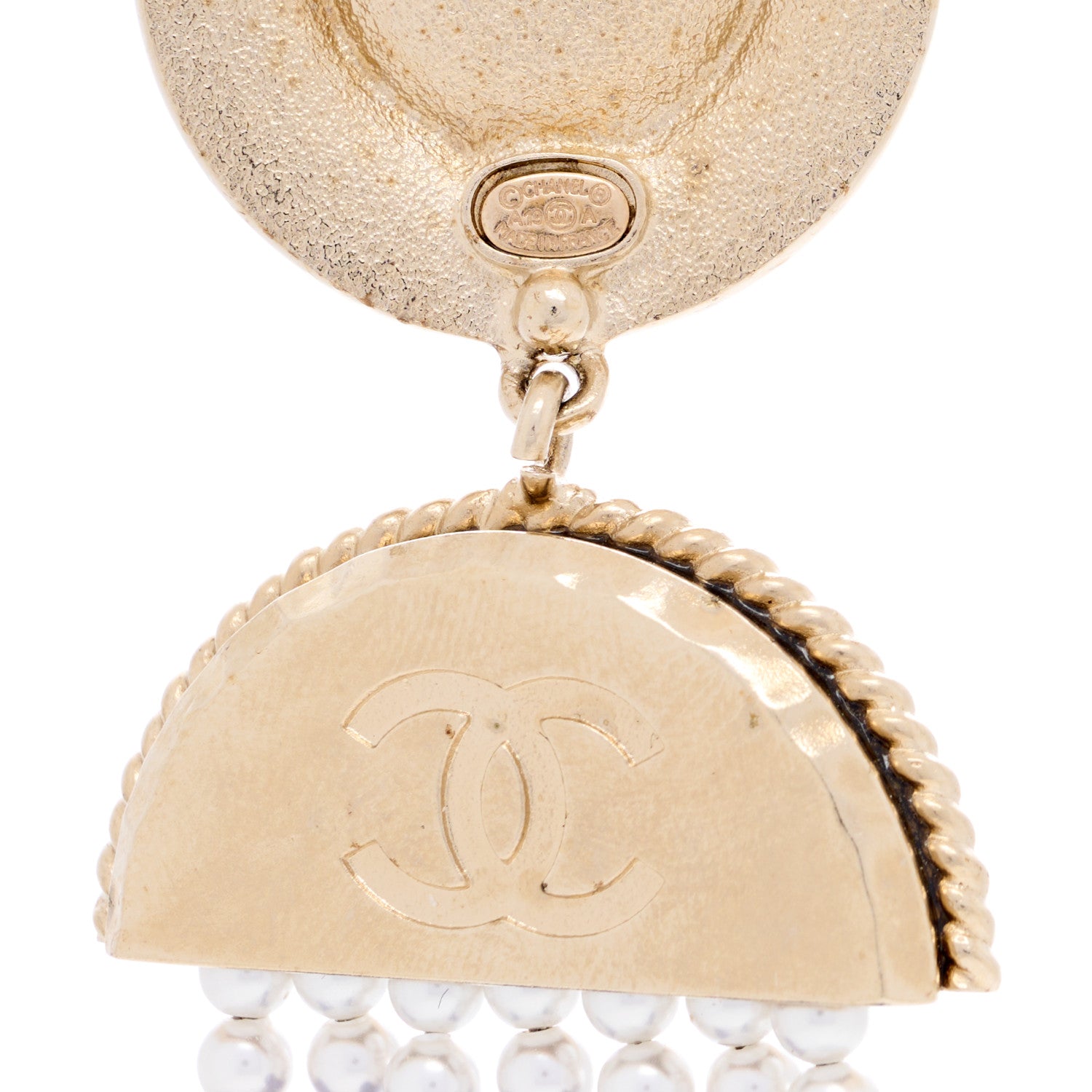 Chanel Resin Pearl Crystal Ramses Jewels Drop Earrings Gold Blue 3 of 4
