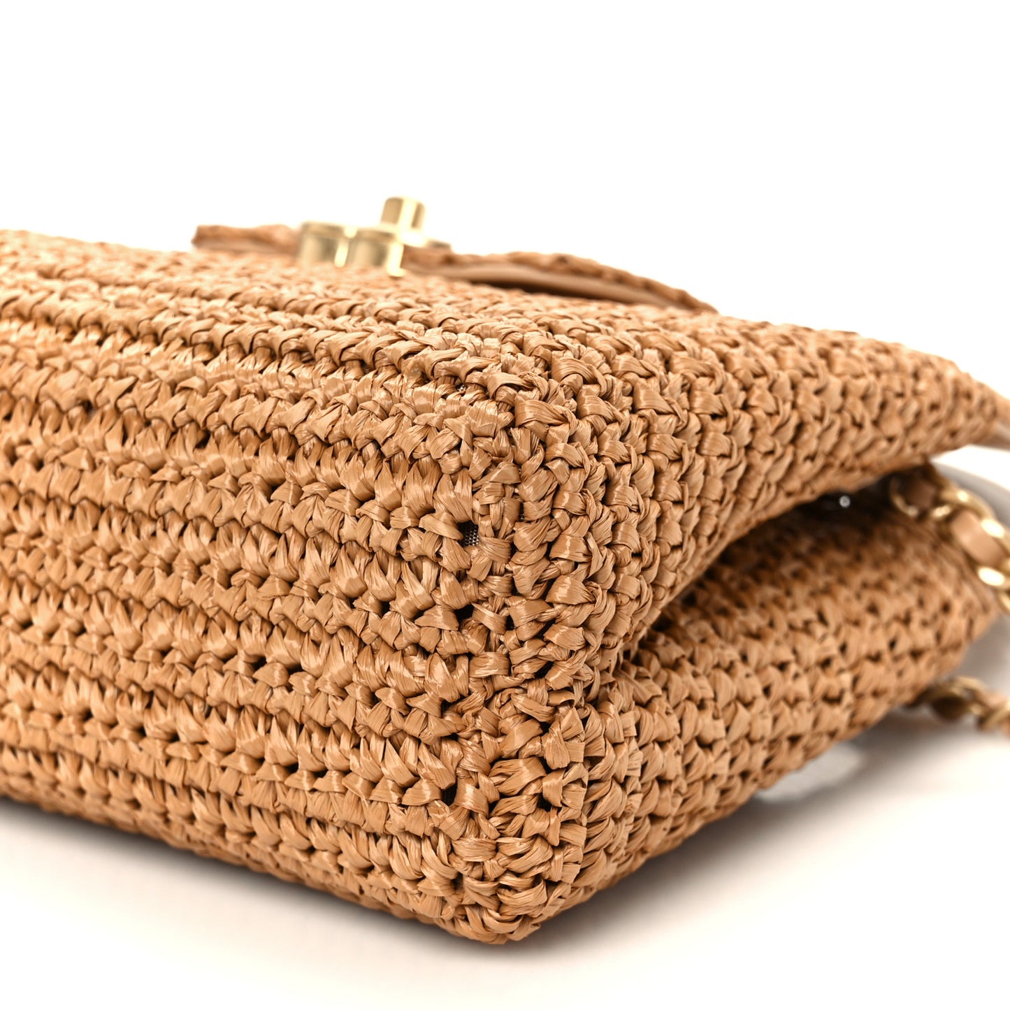 Braided Raffia Nano Kelly Flap Bag Dark Beige
