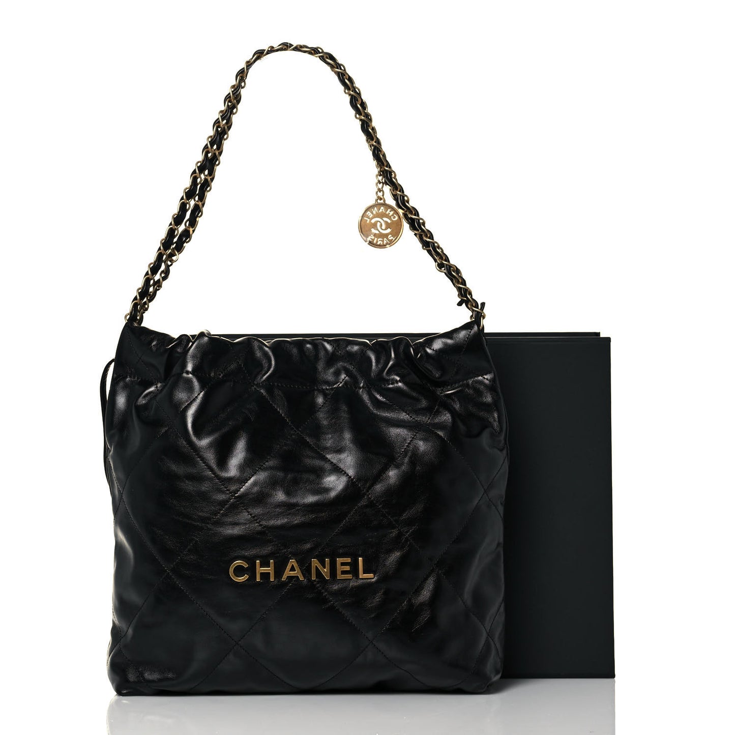 Shiny Calfskin Quilted Small Chanel 22 Black