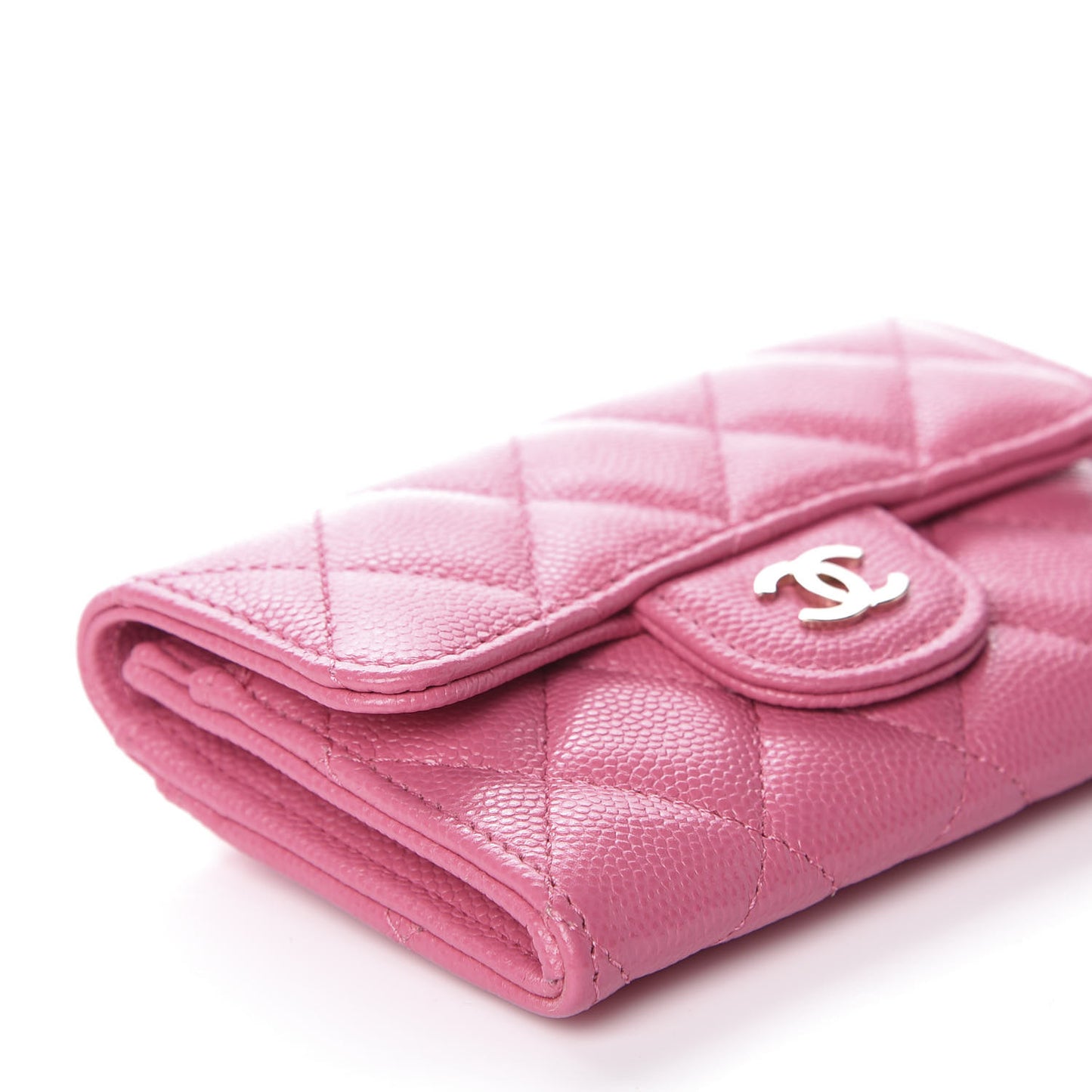 Caviar Quilted Flap Card Holder Wallet Pink