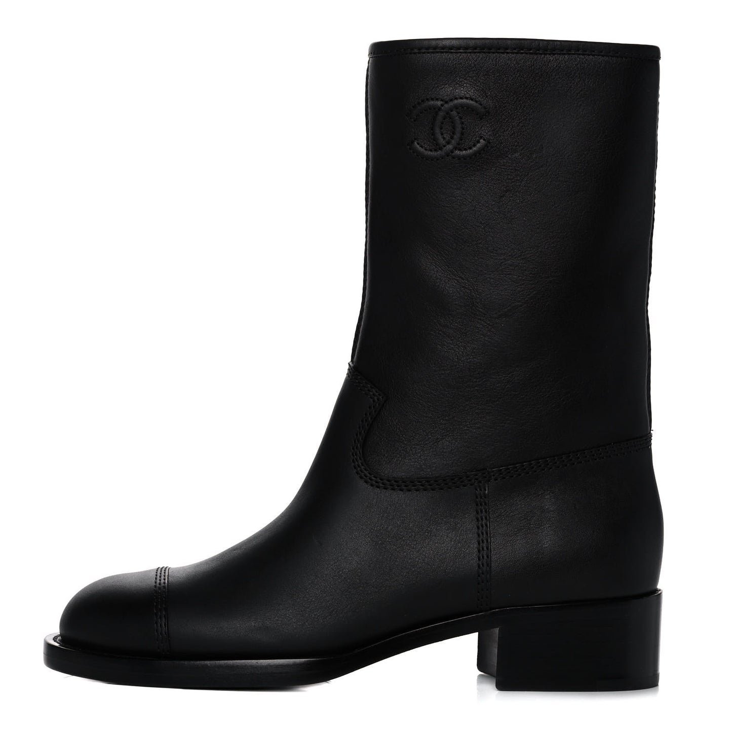 Calfskin Quilted CC Logo Mid Calf Boots 39 Black