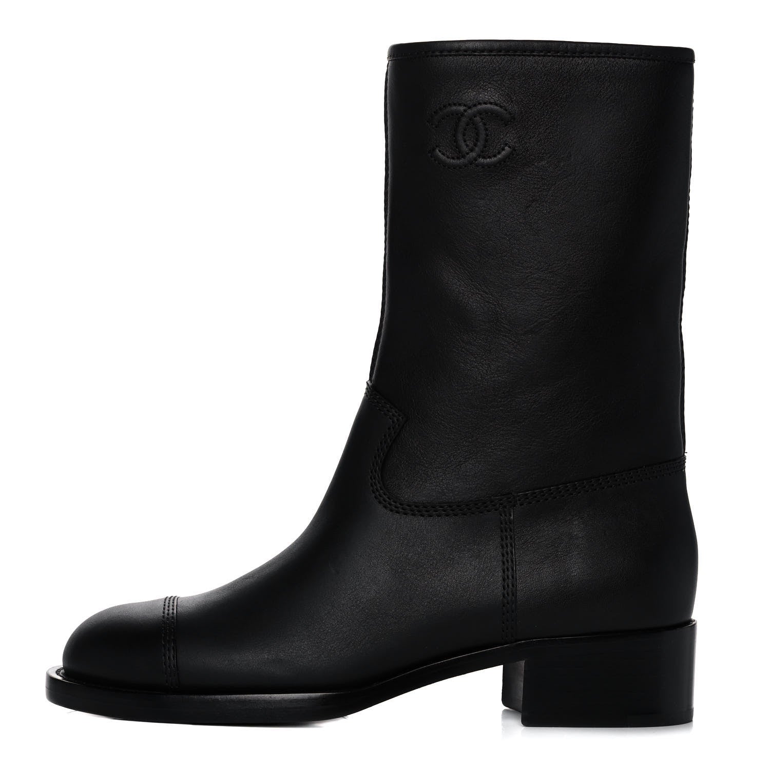 Chanel Calfskin Quilted CC Logo Mid Calf Boots 39 Black 1 of 9