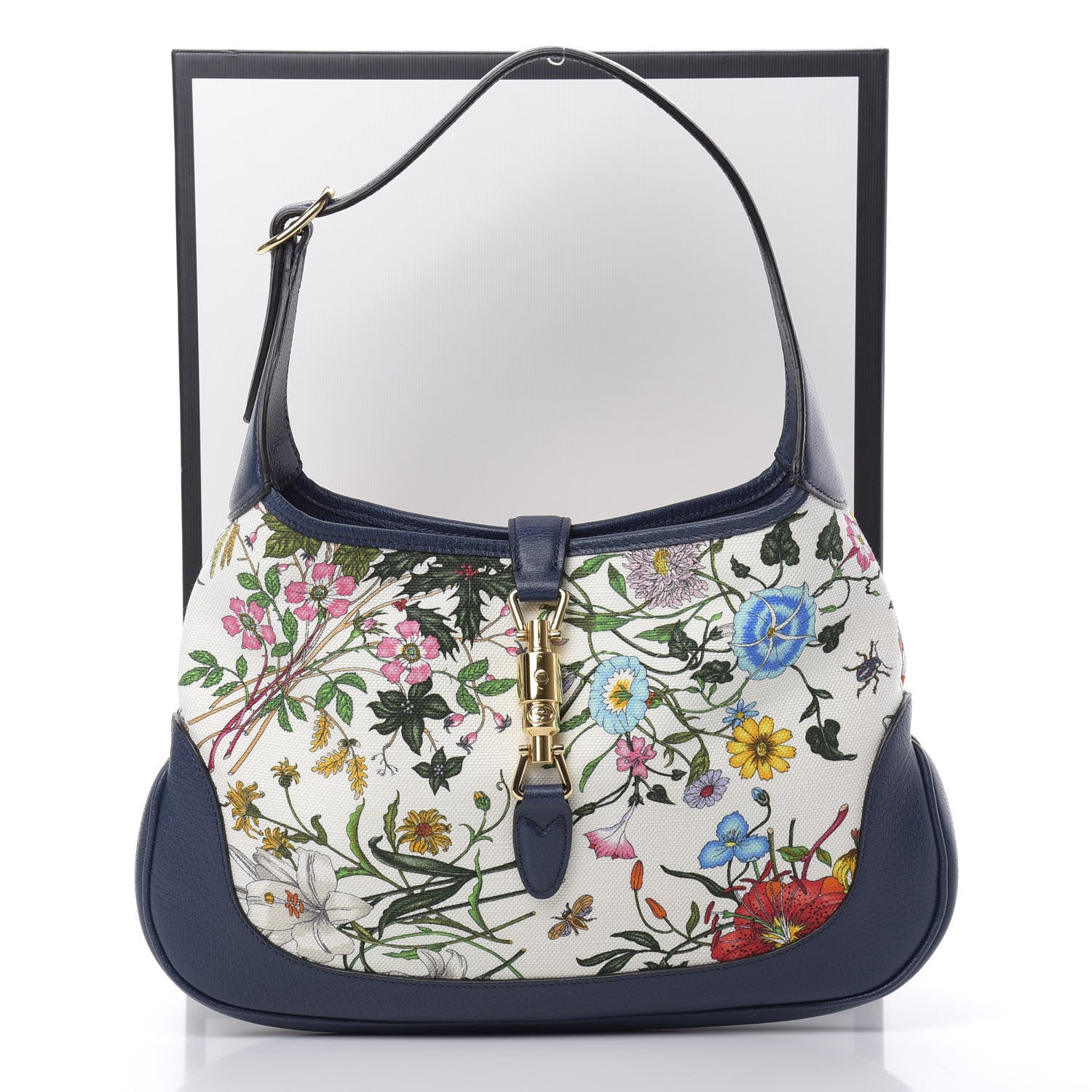 Gucci Canvas Flora Medium Jackie Hobo Blue Agata 12 of 12