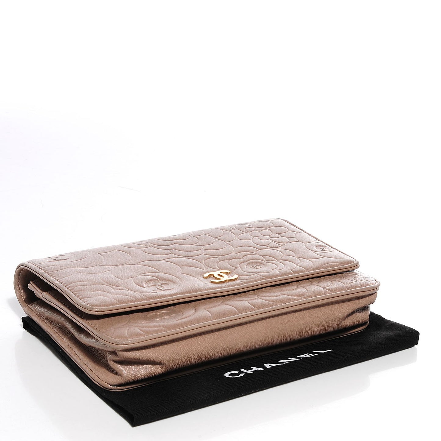 Lambskin Camellia Wallet on Chain Beige
