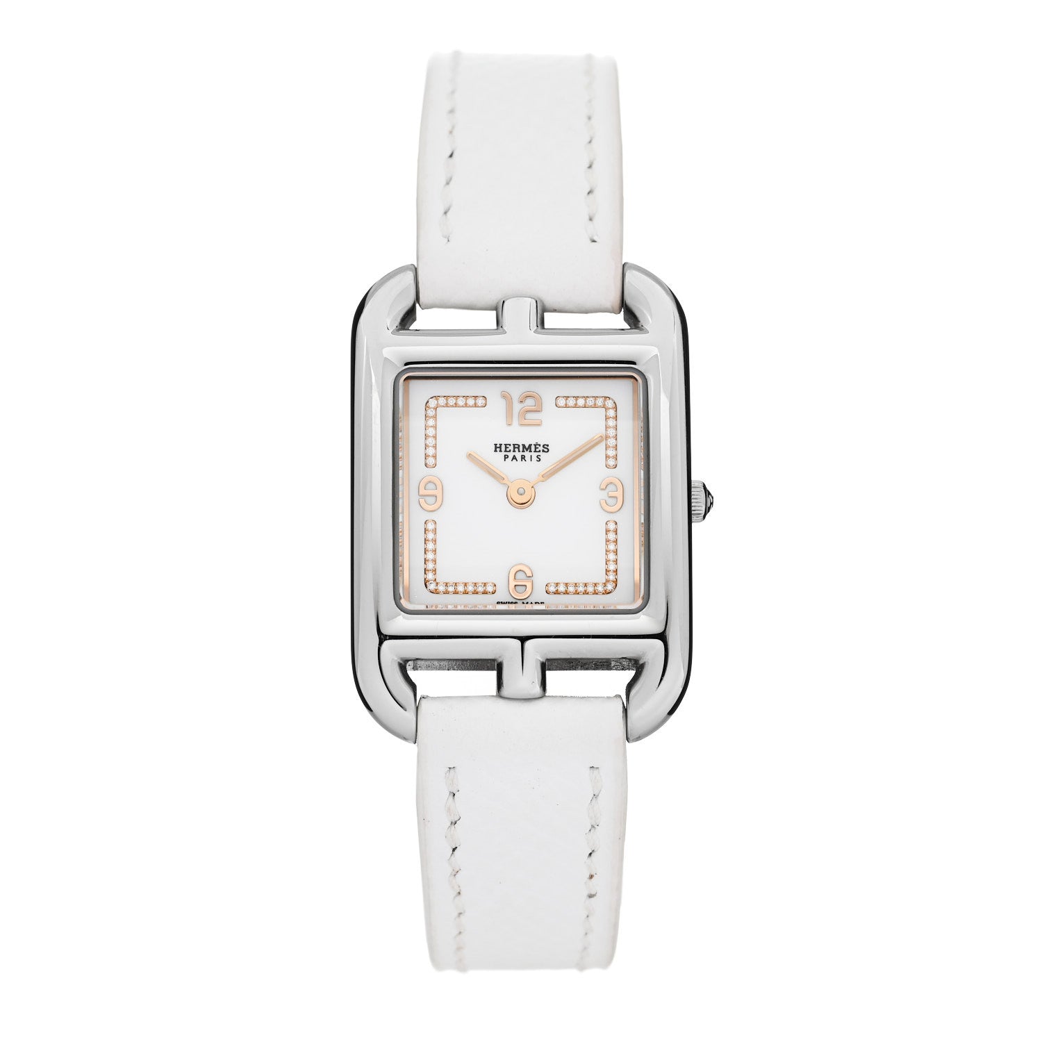 Hermes Stainless Steel Epsom Diamond 23mm Cape Cod Quartz Watch Blanc 1 of 5