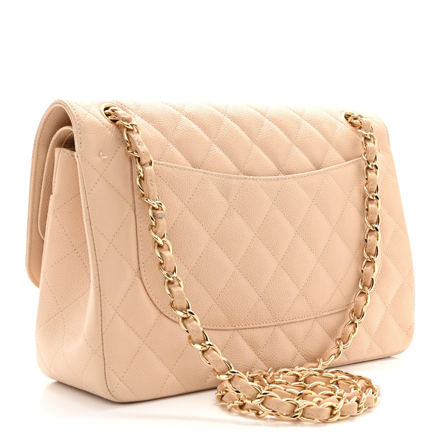 Caviar Quilted Jumbo Double Flap Beige Clair