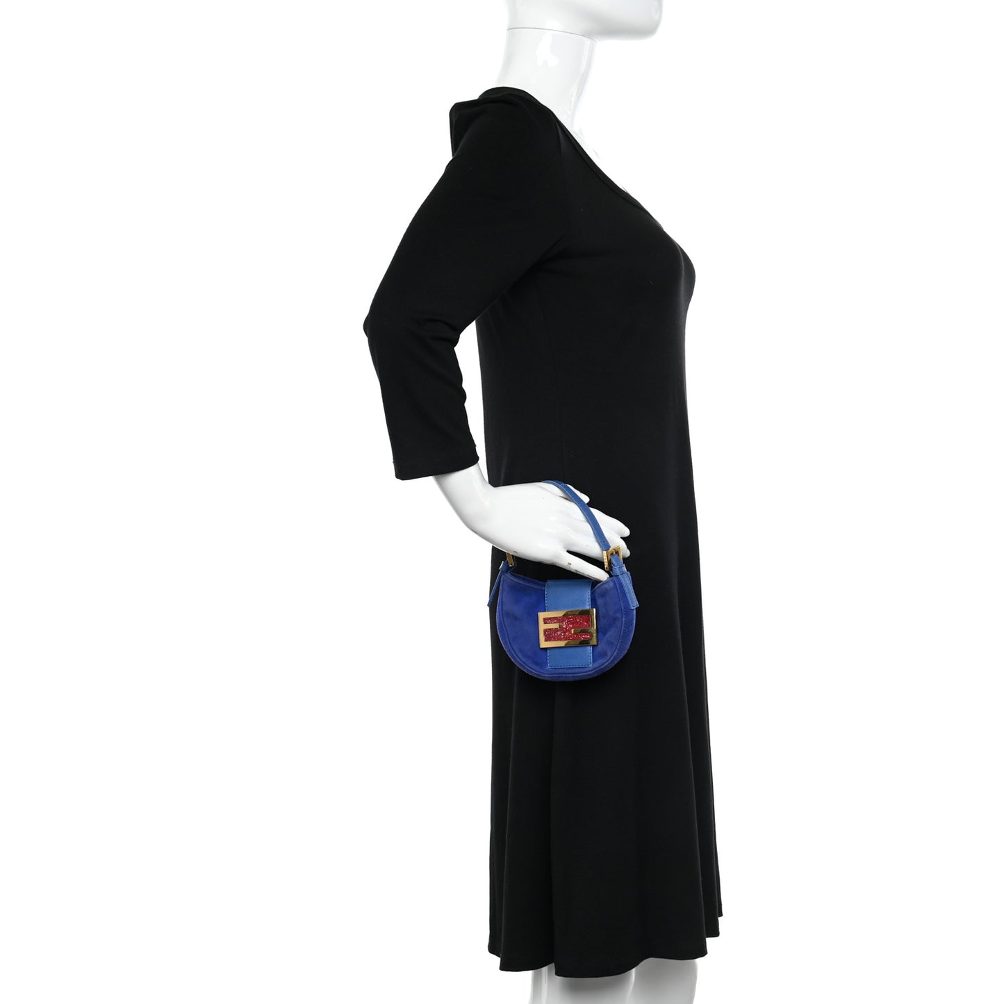 Suede Mini Half Moon Baguette Blue