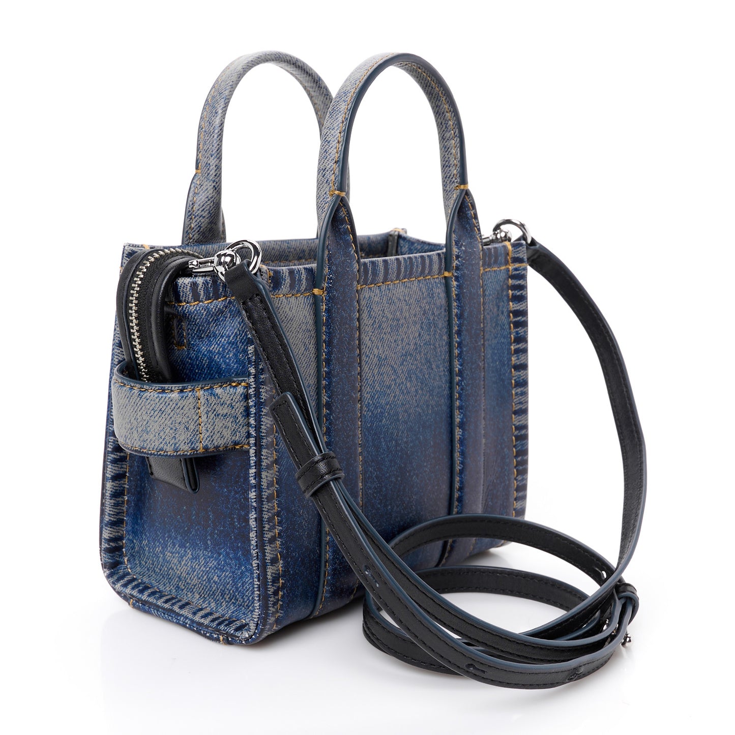 Denim Printed Calfskin Mini Tote Bag Blue