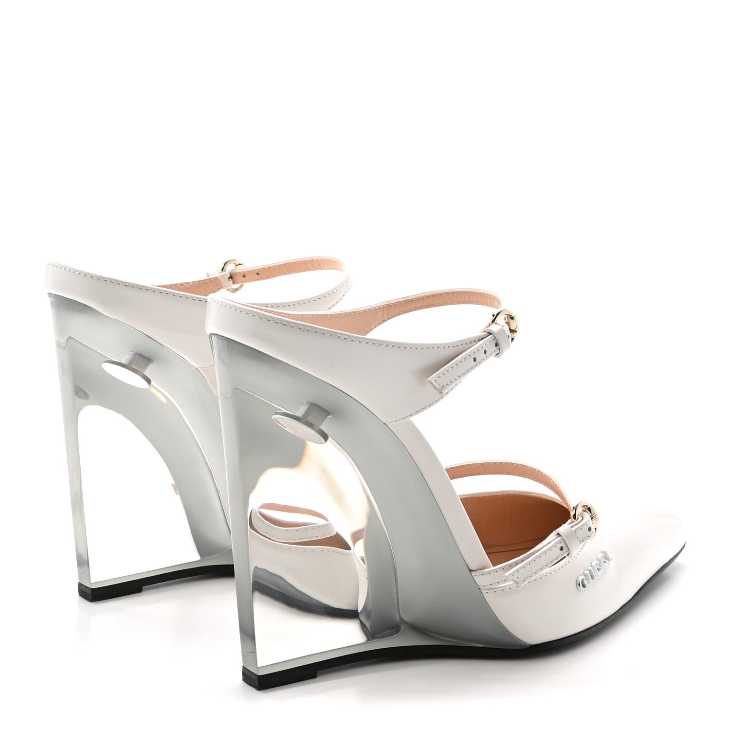 Gucci Regent Calfskin Wedge Mules 37 White 5 of 9