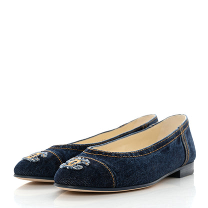 Chanel Denim CC Cap Toe Ballerina Flats 37 Navy Blue 3 of 9