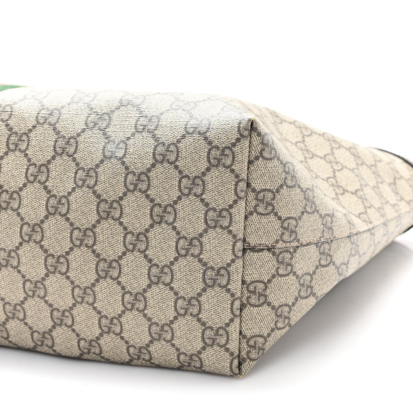 GG Supreme Monogram Textured Calfskin Web Medium Ophidia Shopping Tote Beige Ebony New Acero