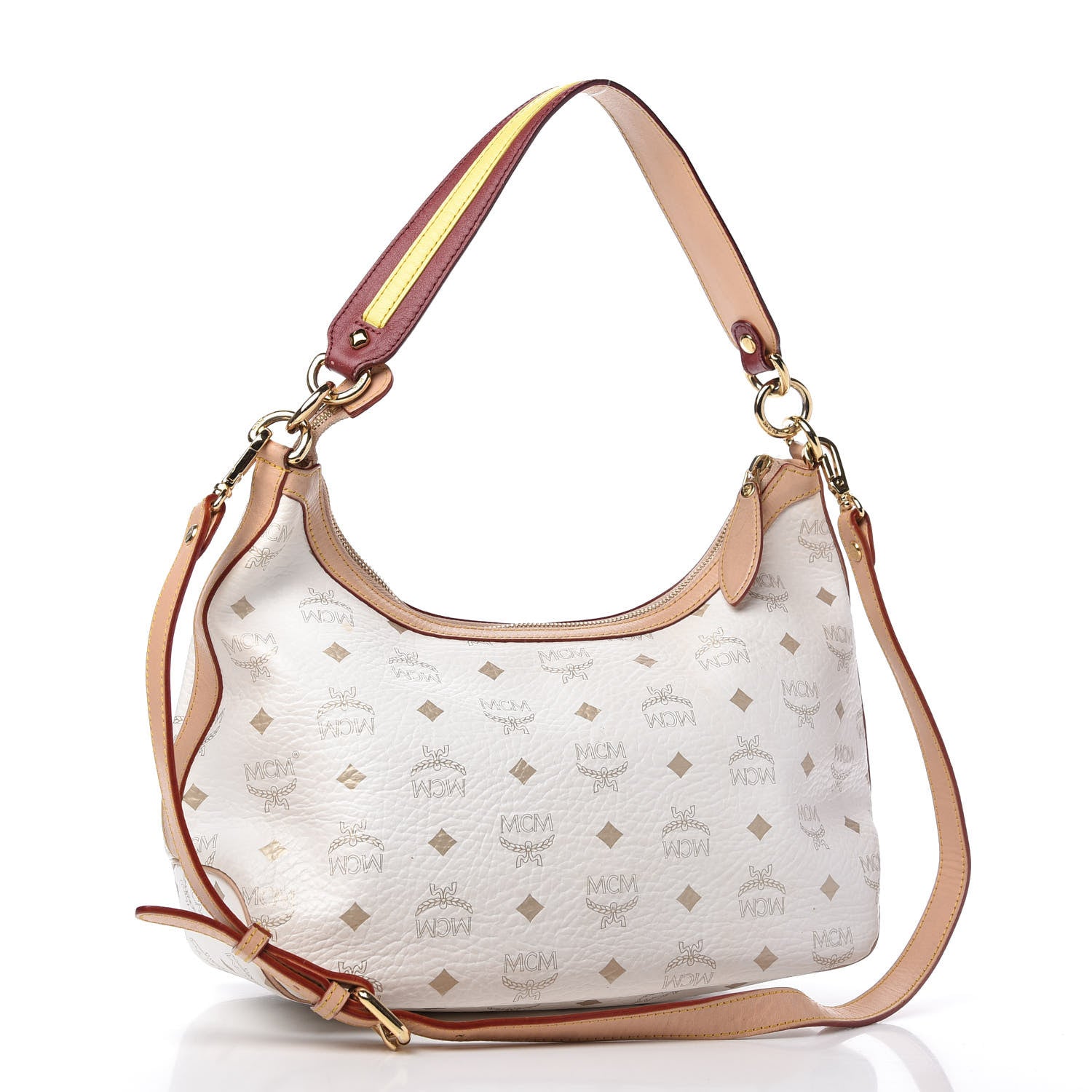 MCM Visetos Striped Hobo White 3 of 13