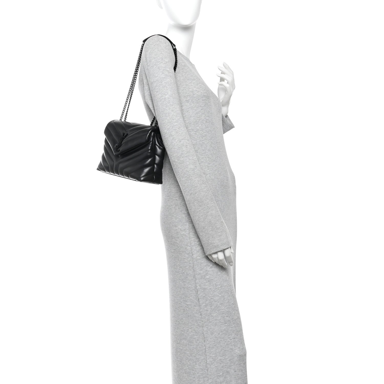 Saint Laurent Calfskin Y Quilted Monogram Monochrome Small Loulou Chain Satchel  Black 2 of 9