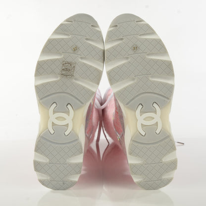 Chanel Tweed Suede Calfskin Sneaker High Boots 37 Pink 5 of 8