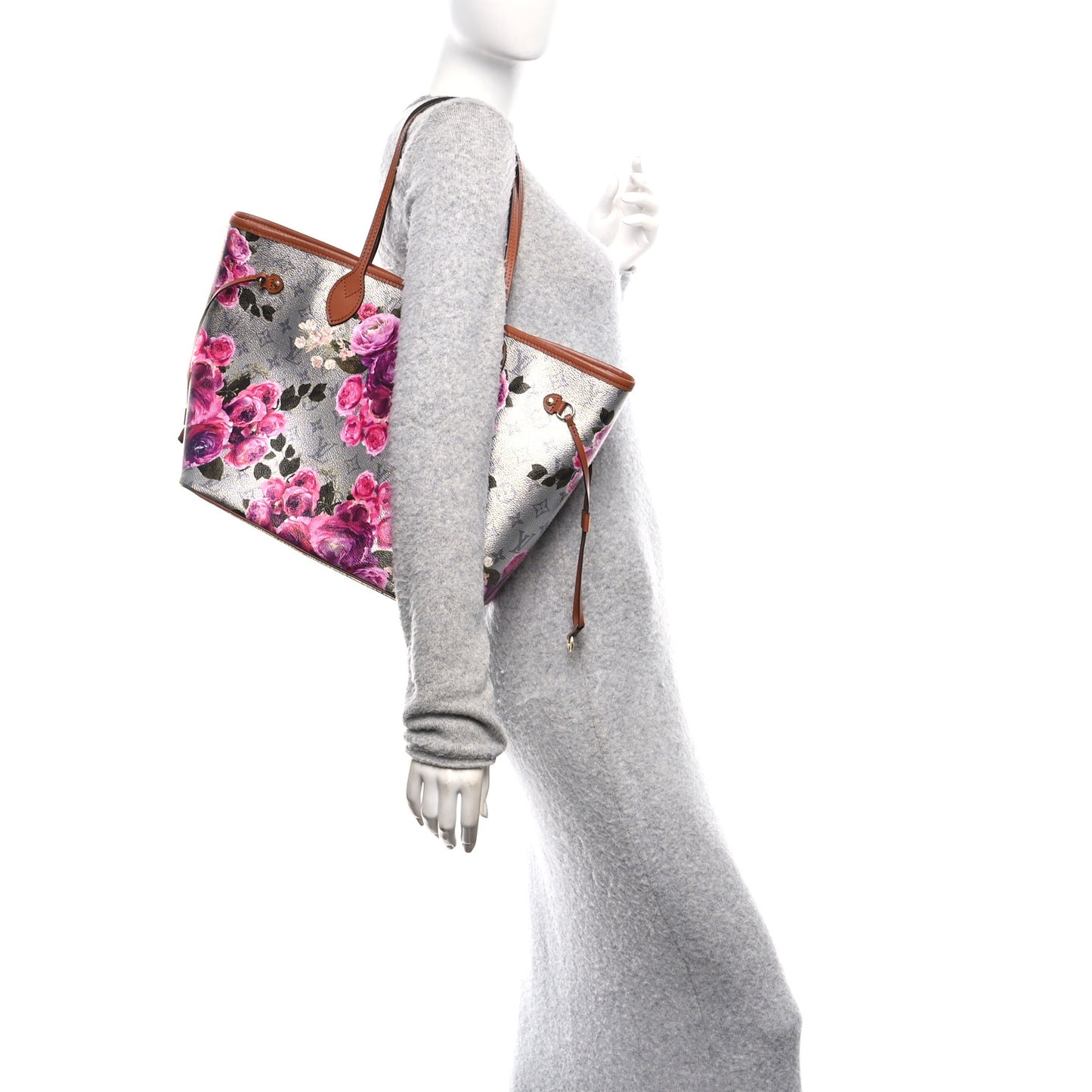 Metallic Monogram LV Garden Neverfull MM Silver