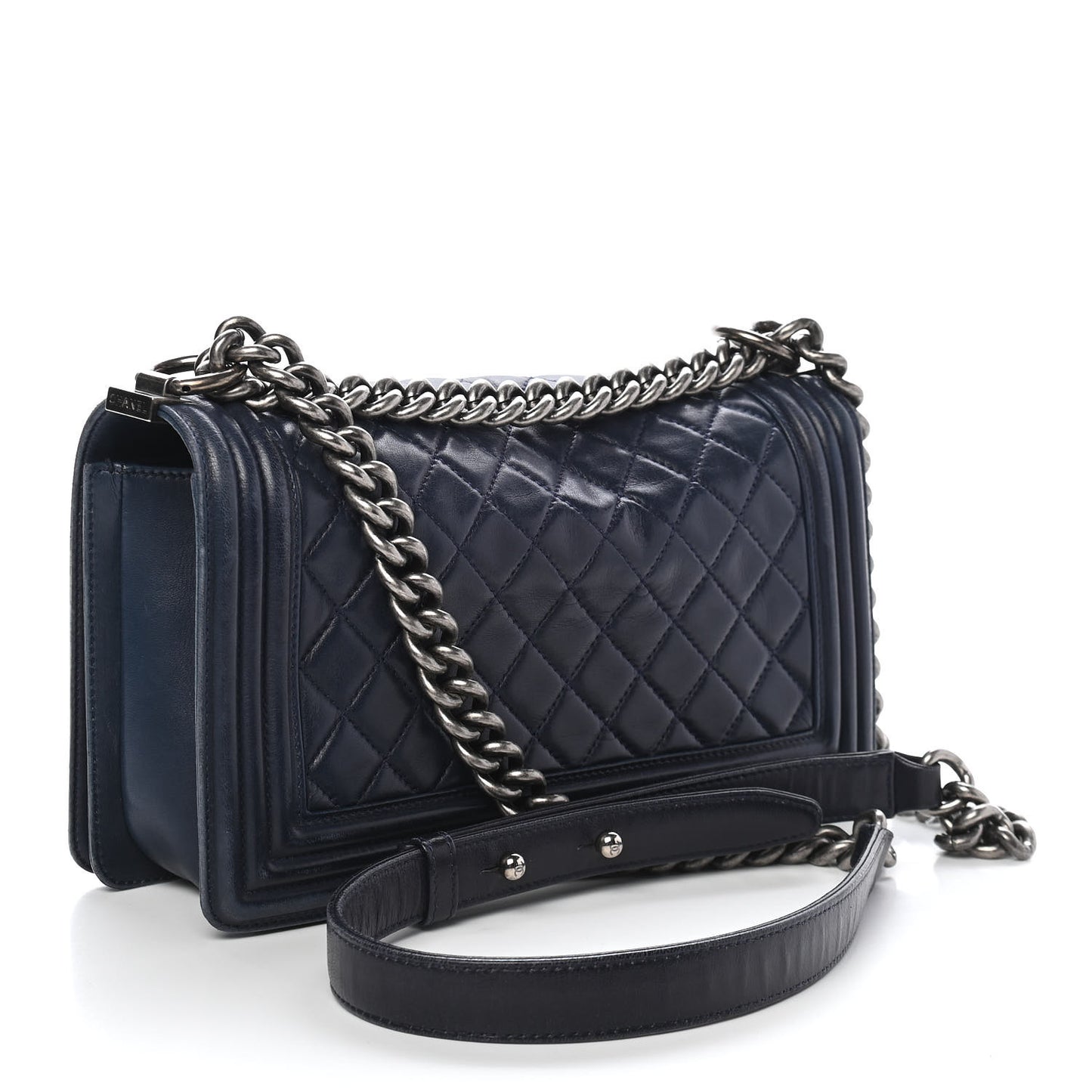 Calfskin Quilted Medium Boy Flap Dark Navy