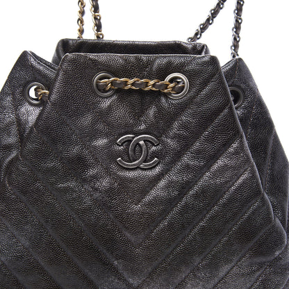 Chanel Metallic Grained Goatskin Chevron Quilted Gabrielle Backpack Dark Silver Gold 9 of 10