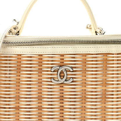 Chanel Glazed Calfskin Raffia Vanity Case Bag White Beige 8 of 13