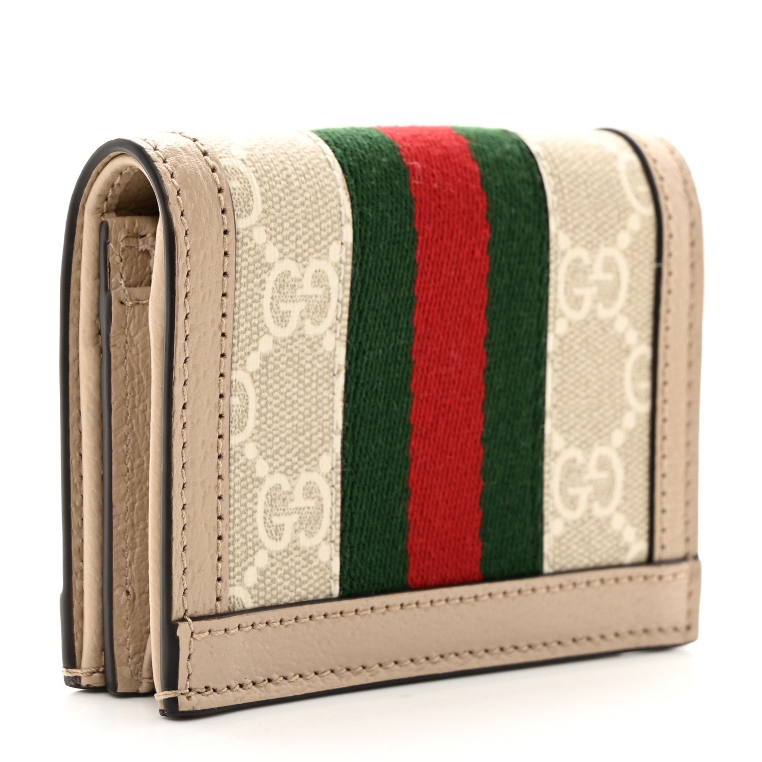 Gucci GG Supreme Monogram Textured Dollar Calfskin Web Ophidia Card Case Beige Mystic White Oatmeal 3 of 8